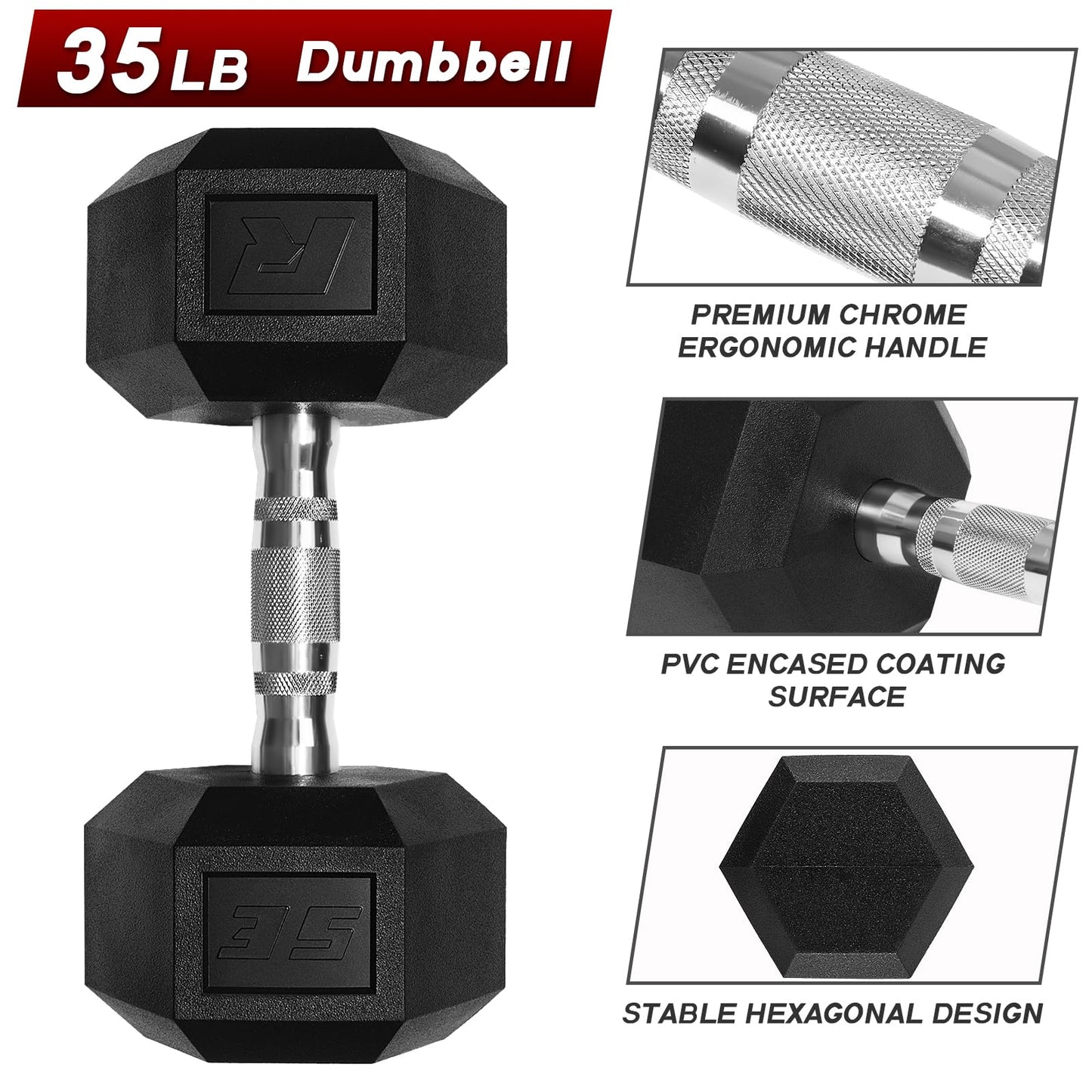Ritfit 5-650 LBS PVC Encased Hex Dumbbell Sets with Optional Rack for Home Gym, Hand weight with Chrome Handle for Strength Training,Workouts