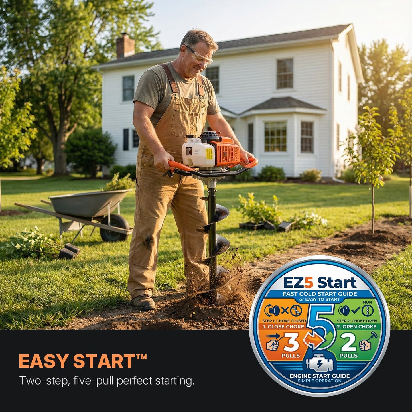 WORKIT 72CC Post Hole Digger, Auger Post Hole Digger Easy Start, 2-Cycle Xtreme Engine, Gas Powered Earth Auger with 6"+8" Auger Drill Bit, 20"+30" Extension Rods, EPA Certification
