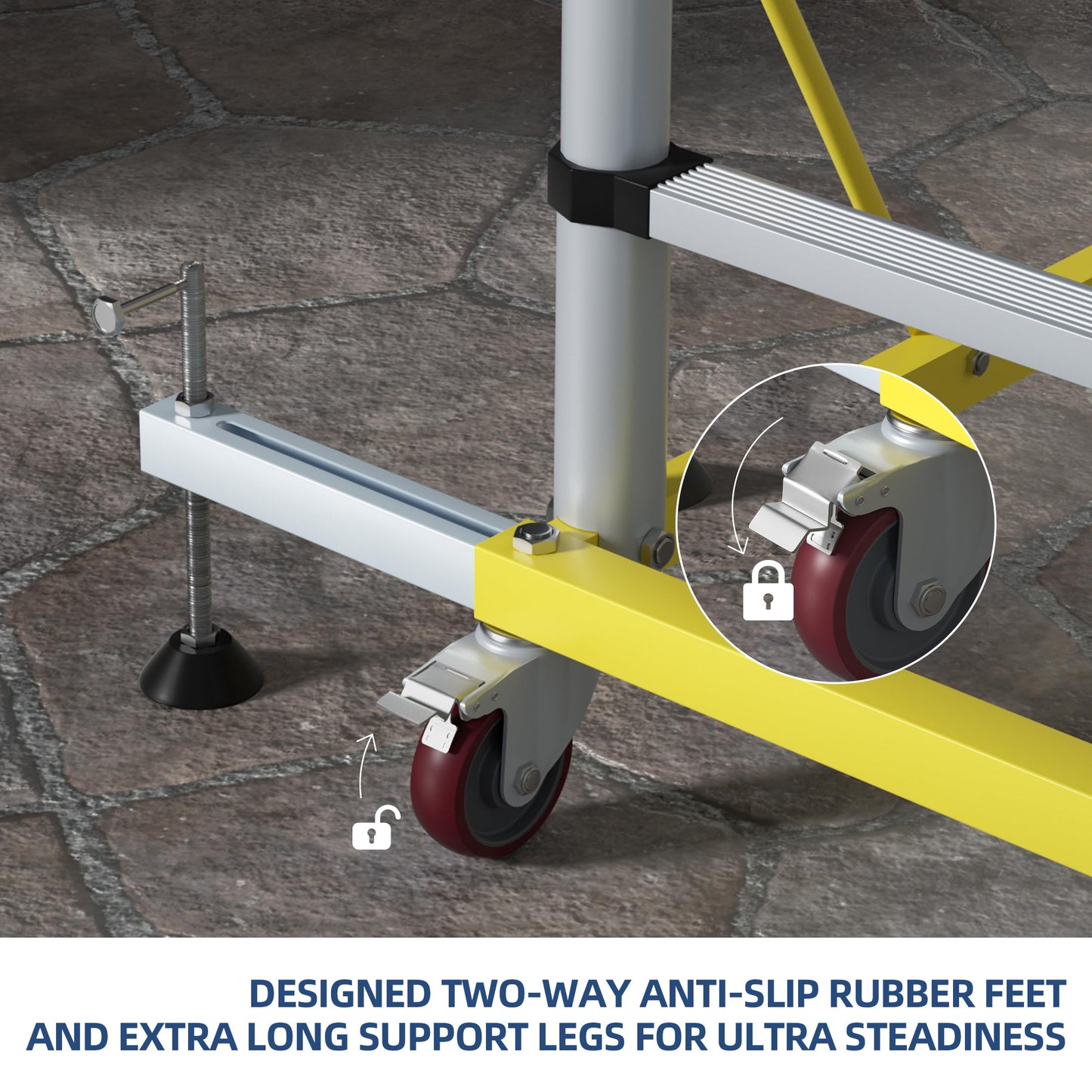 APARECIUM 10' Aluminum Scaffold Tower, Multipurpose Rolling Scaffolding Work Platform, Utility Scaffolding Tower, Adjustable Work Platform with Hatch Deck and Guard Rail, 500 Lbs Duty Rate