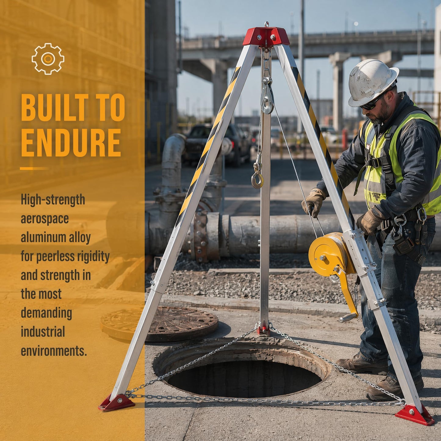 Confined Space Tripod 1800lbs Rescue Tripod Kit with 98.43ft Steel Wire Rope Fall Protection Equipment Aluminium Alloy Adjustable Height 4.40-7.1FT Lifting Winch Safety Equipment
