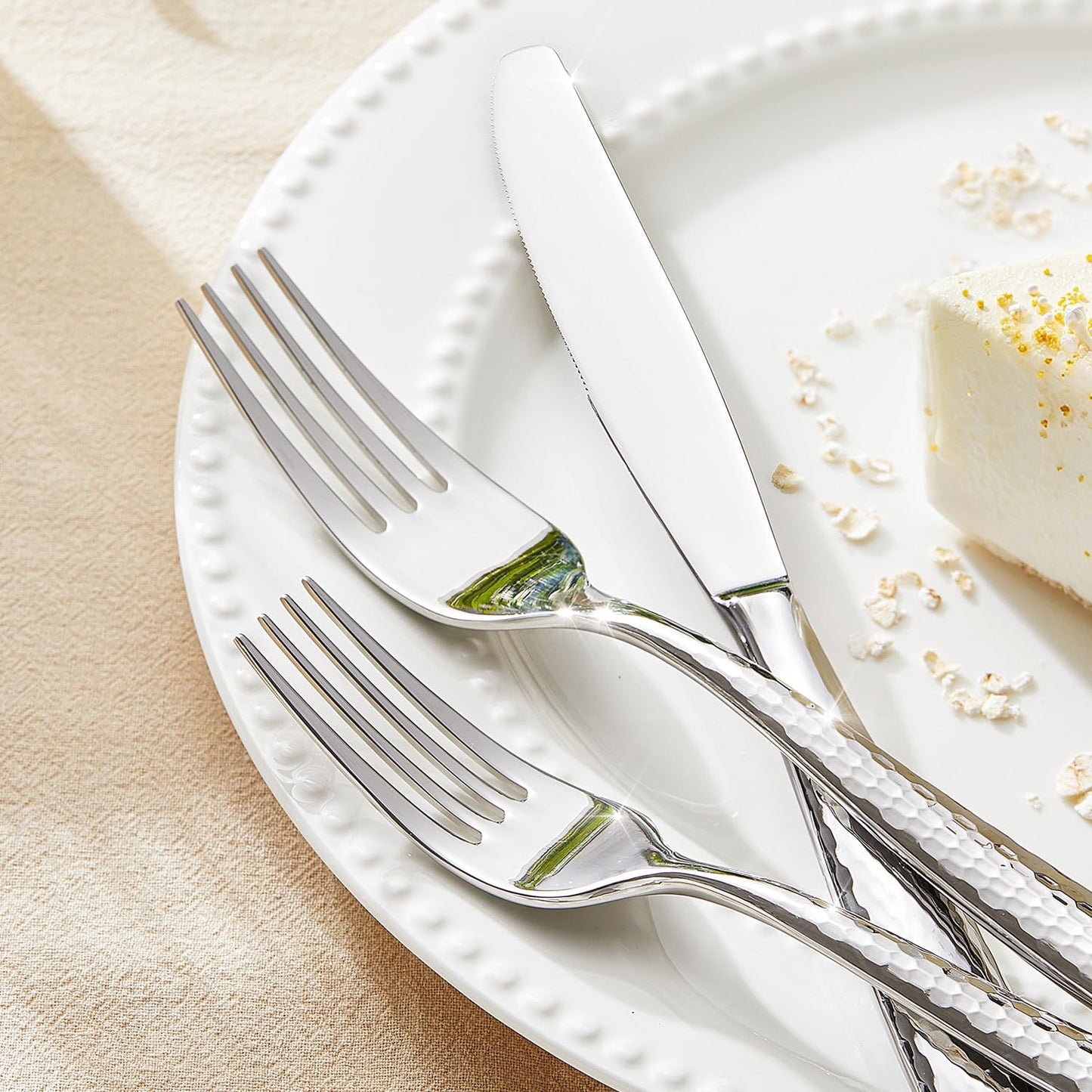 Kingstone Hammered Silverware Set, 40-Piece Flatware Set for 8, 18/10 Stainless Steel Heavy Duty Cutlery Set, Mirror Polished Utensil Sets for Home, Restaurant, Wedding, Dishwasher Safe