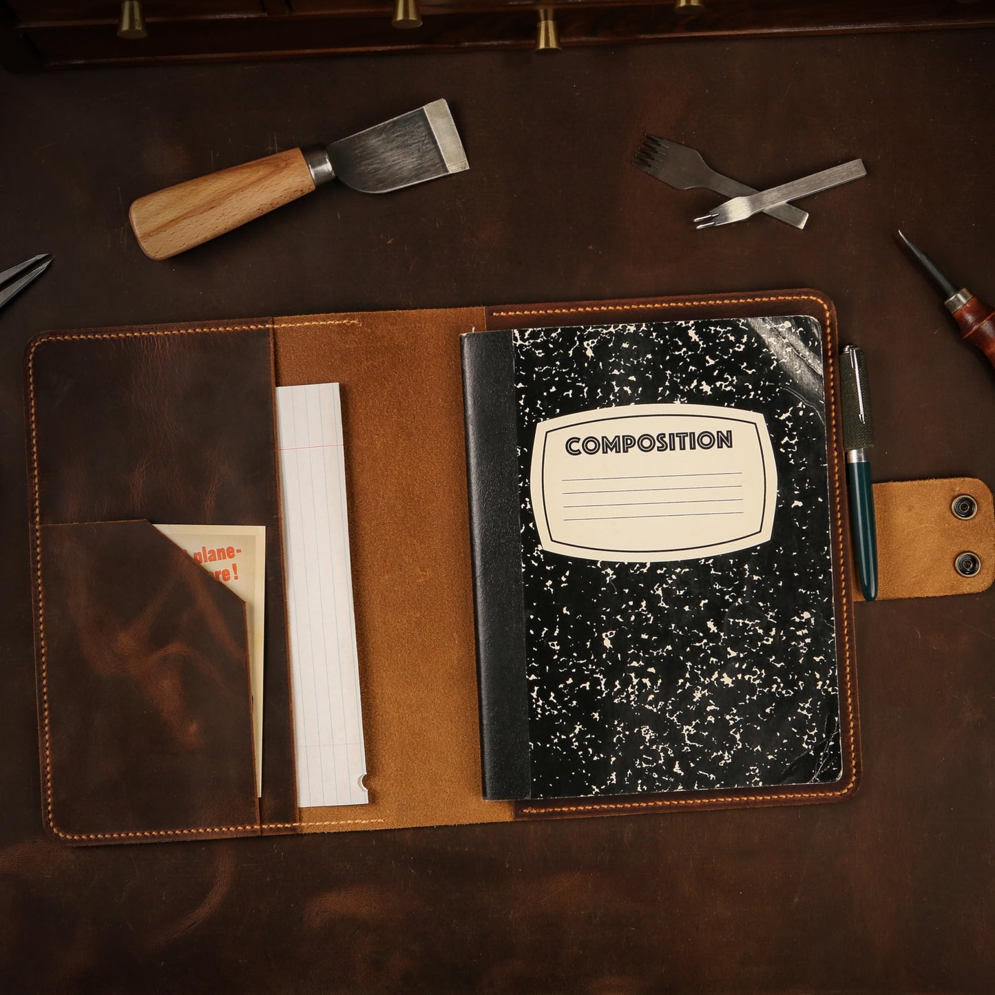 Leather composition notebook book cover case/vintage rustic leather cover portfolio for composition notebook