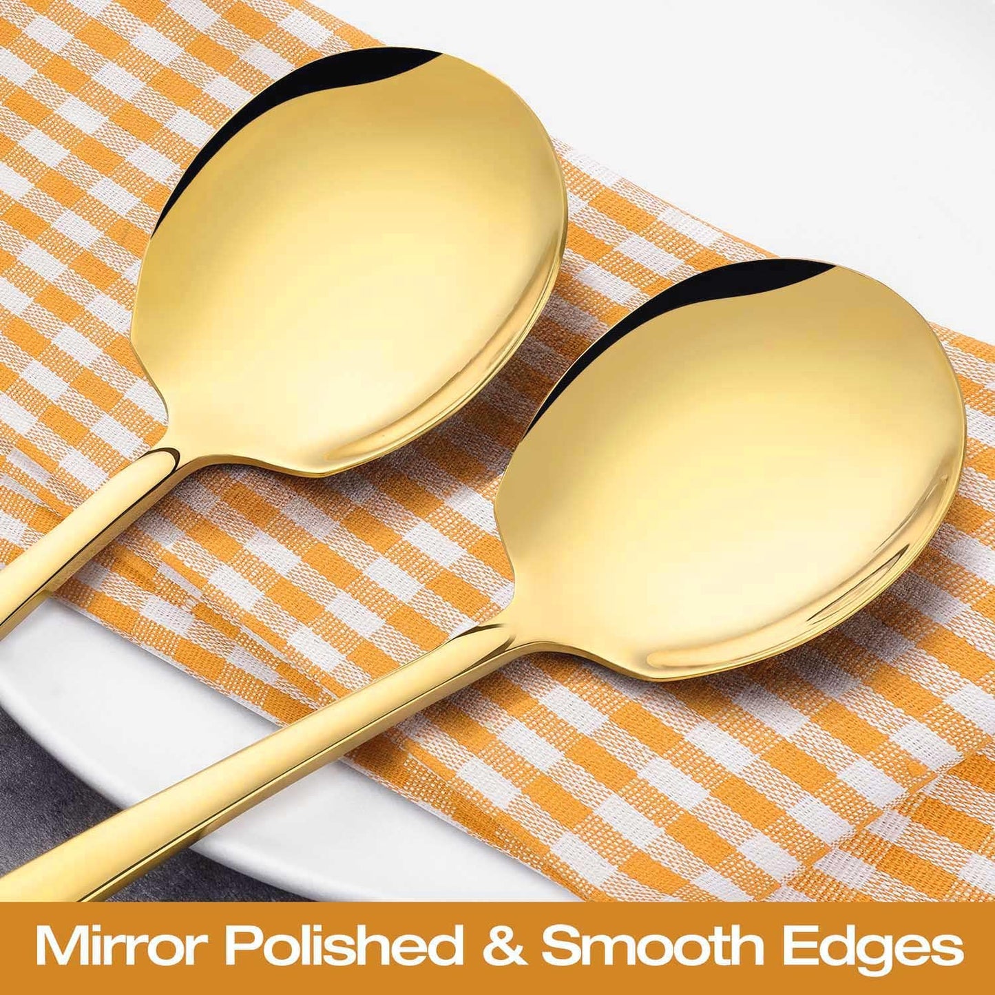 Extra Large Serving Spoons Set 11.7-Inch Gold Serving Utensils 18/8 Stainless Steel Big Metal Spoons for Buffet, Parties, Catering, Banquet - Dishwasher Safe (6-Pack, Gold)