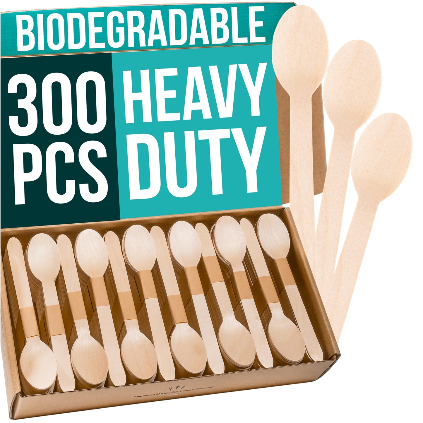 EarthClusive Disposable Wooden Spoons For Eating - 300pcs - Heavy Duty & Plastic Free - Our Guilt-Free FSC Certified Wood Protects Forests - A Great Alternative to Bamboo Spoons Disposable.
