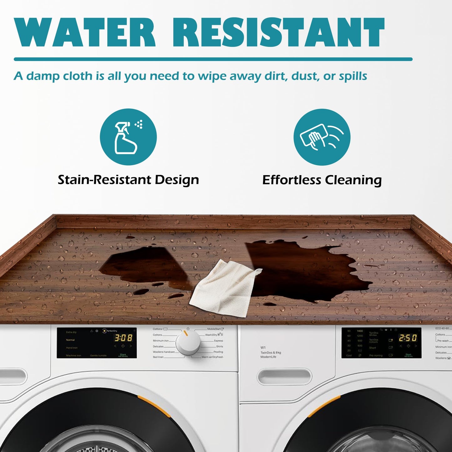 ROYXEN Washer Dryer Countertop, Laundry Countertop Solid Wood, Countertop for All Front-Loaded Washing Machine and Dryer, Extra Room for Laundry Room, Walnut Color
