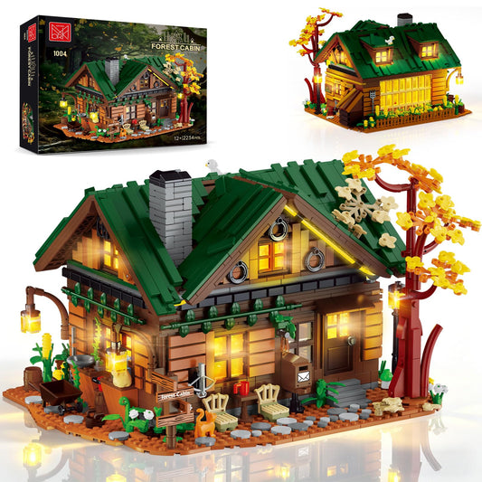MORKBRIXX Forest Cabin Building Set with Lights,1004 Retro Tree House Building Block Toy with Animal Flower Plant,Home Decor Forest House Construction Model Kit for Adults Teens Gifts 12+（2234 PCS）