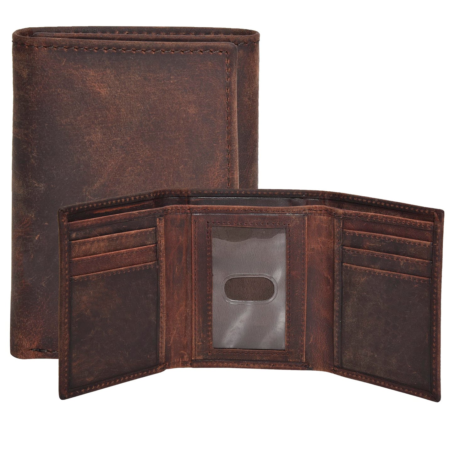 Real Leather Mens Trifold Wallet RFID Blocking Slim Minimalist Front Pocket - Thin & Stylish with ID Window in Gift Box
