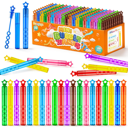 300 Pcs Mini Bubble Wadns Party Favors for Kids,10-Color Bubble Stick, Thanksgiving and New Year, Theme Birthday, Wedding, Summer Girls and Boys Carnival, Outdoor Gifts for Students