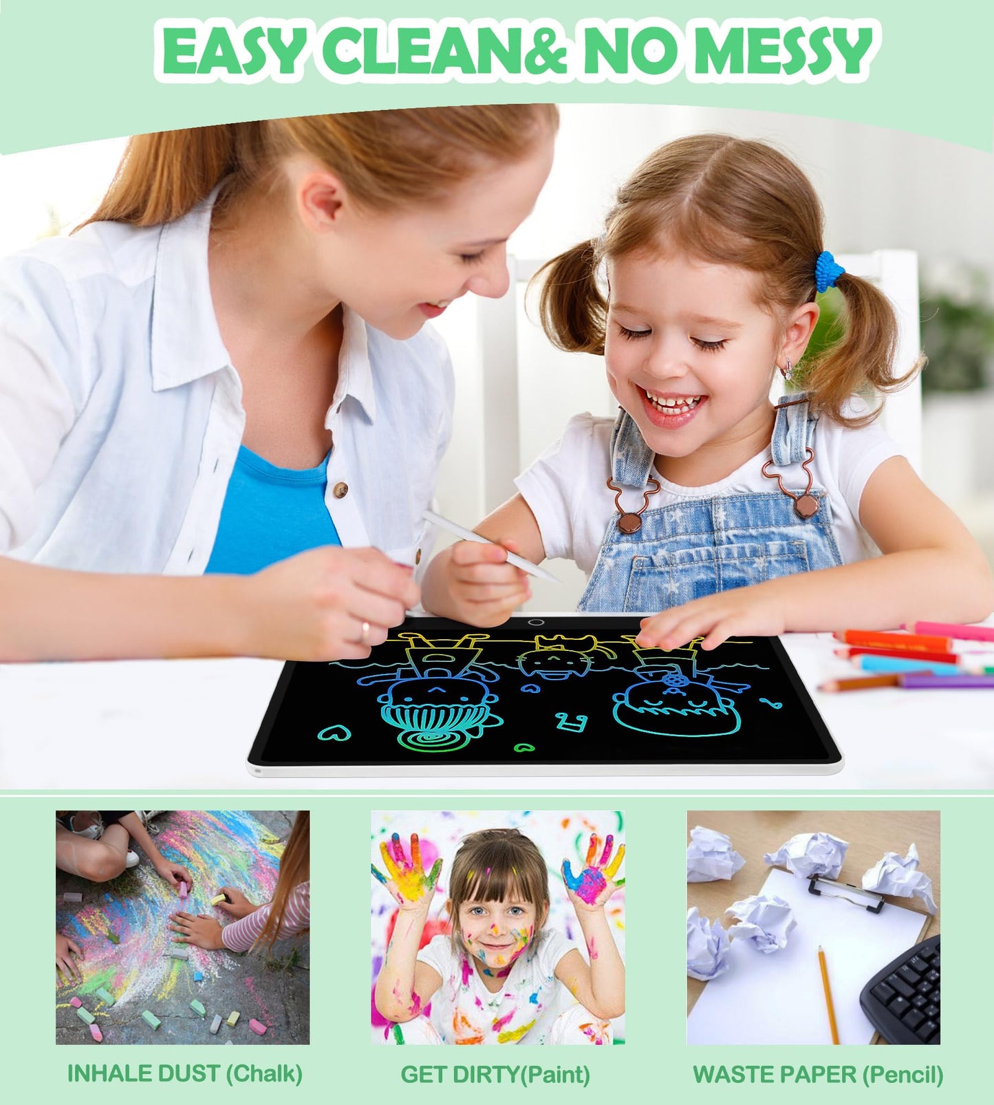 LCD Writing Tablet Doodle Board, 16inch Colorful Drawing Tablet Writing Pad, Kids Travel Essentials, Toddler Toys for 3 4 5 6 7 8 Year Old Girls Boys- Christmas and Birthday Gifts