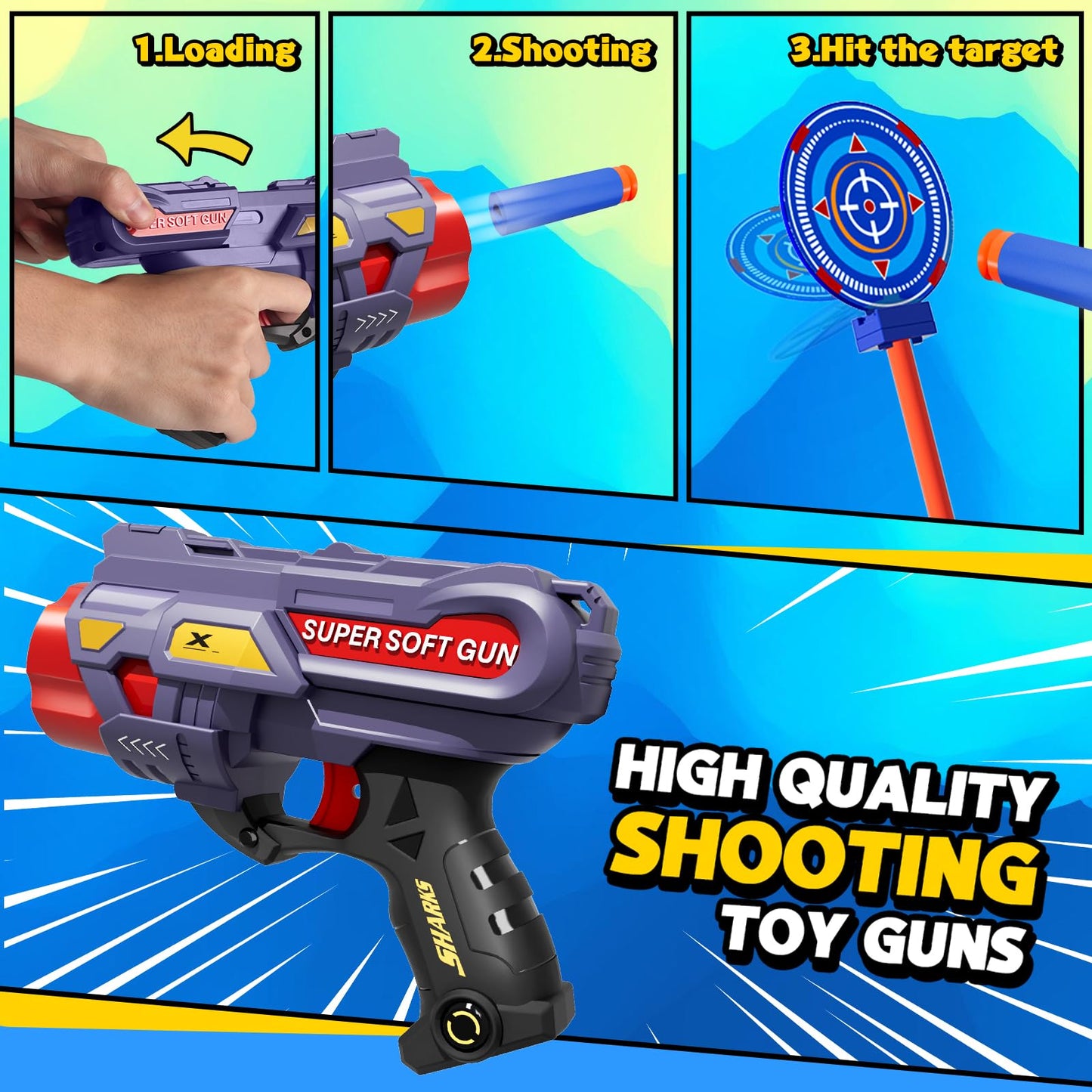 Rocket Shooting Games Toys with Rotating Target 2 Toy Guns 20 Foam Darts Kids Outdoor Toys for Boys Age 5 6 7 8 9 10+ Year Old Carnival Games Compatible with Nerf Guns