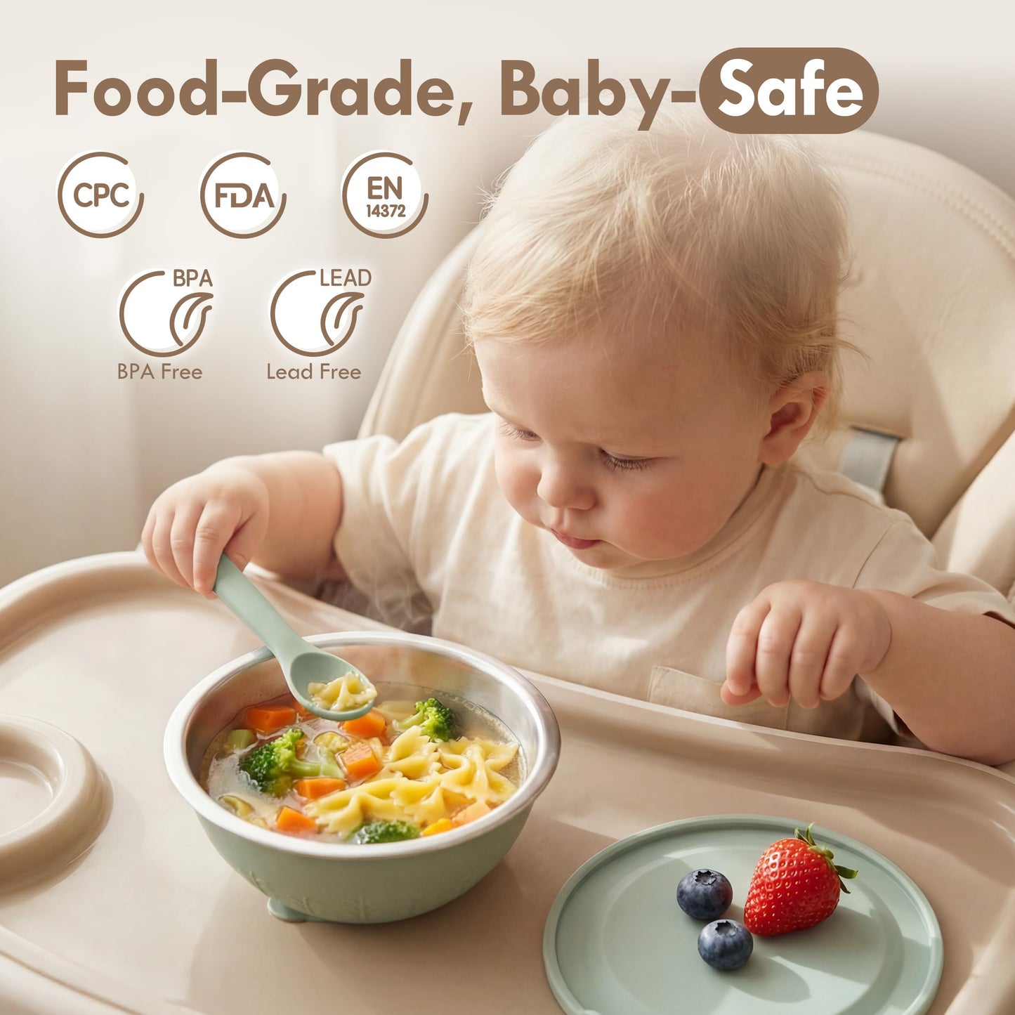 Moonkie Baby Bowls with Suction, Stainless Steel & Silicone Toddler Bowls with Lids, Seamless One-Piece Design Silicone Bowls for Babies 4 Months+, 13oz, BPA-Free, Lead-Free, Dishwasher Safe, 4 Pack