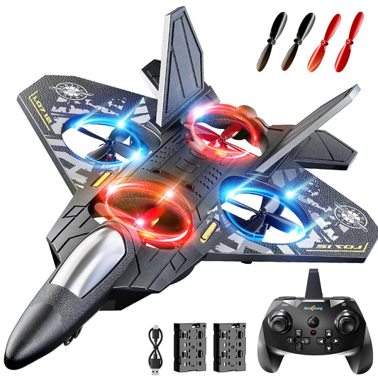 NIPLOOOW Foam Remote Control Airplanes Rc Planes for Kids 4-8, Remote Control Planes Fighter Jet with Light, 360° Flip Fighter Jet Toy, Gravity Sensing, Stunt Roll, Gifts for 6 7 8 10 12 Year Old Boys