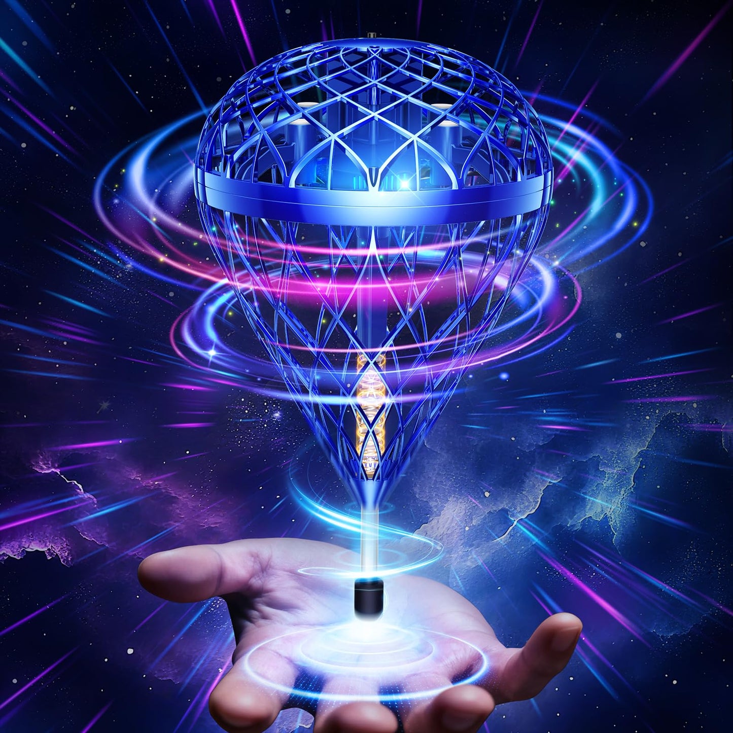 Flystars Flying Bouncing Toys, Next-Gen Pro 2025 Cosmic Globe Flying Orb Ball Motion-Control Hover Spinner with 3D Flips, Cool Interactive Gift Toy for Kids 6+ Boys Girls Teens(Blue-S)