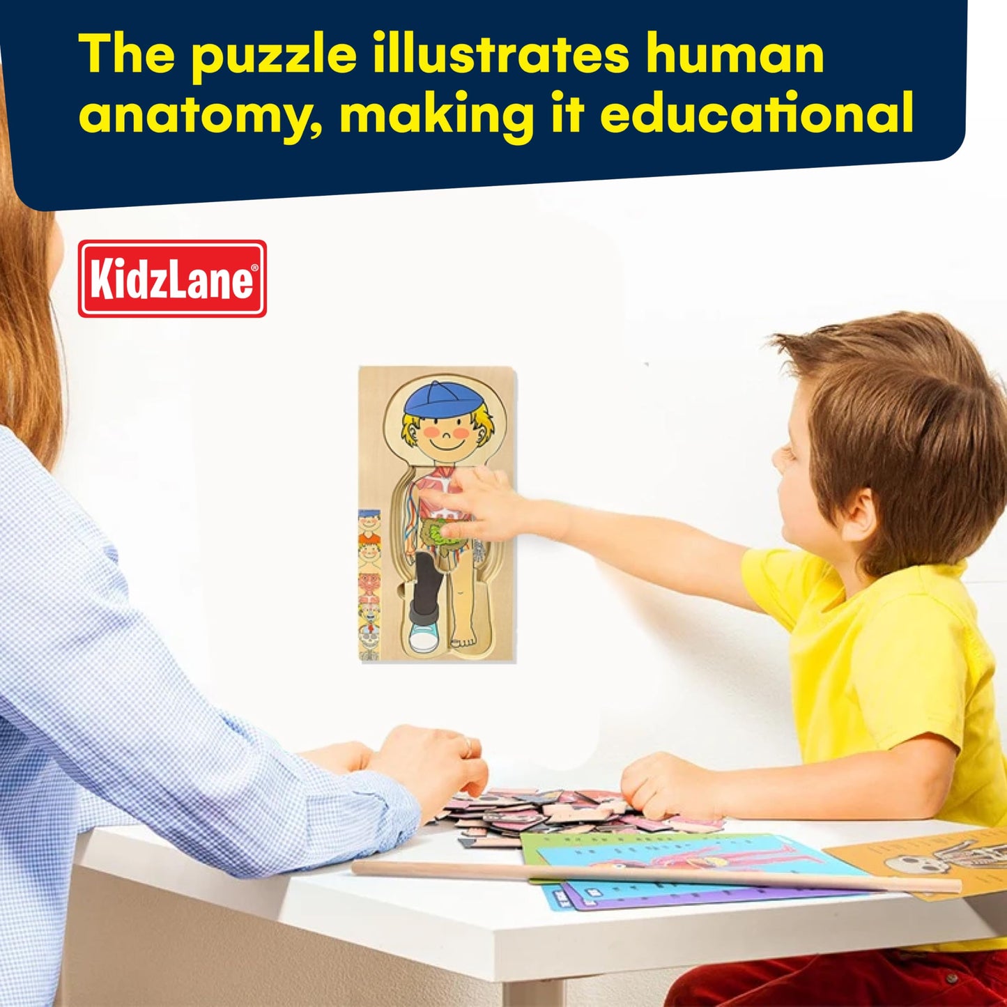Kidzlane Boy Wooden My Body Puzzle for Toddlers & Kids - 29 Piece Boys Anatomy Puzzle Kid Play Set - Anatomy for Kids, Skeleton Toys for Children Ages 3 Plus