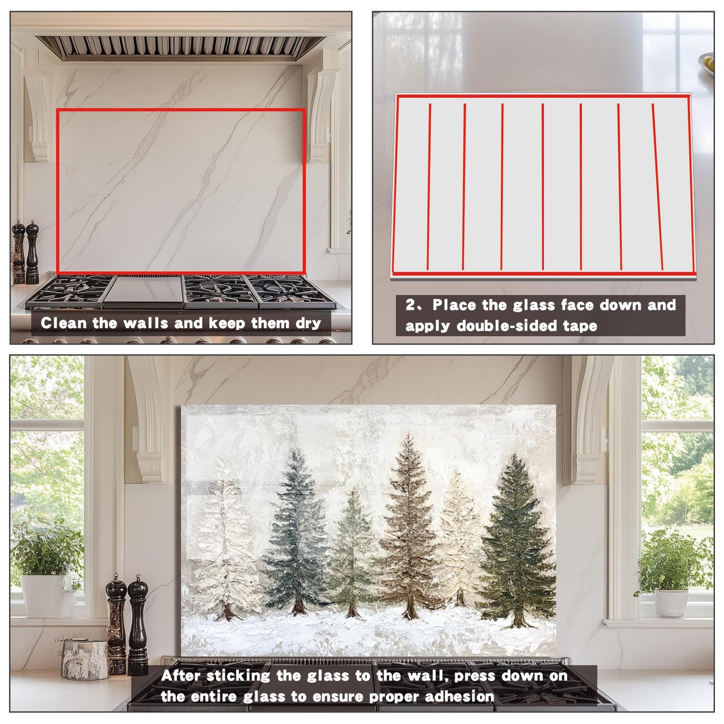 Evgosm Tempered Glass Backsplash for Kitchen， Stove Splashback, Snow Scene Glass Backsplash, Easy to Install and Clean, Used for Kitchen Wall Protection and Decoration. (30x16'')