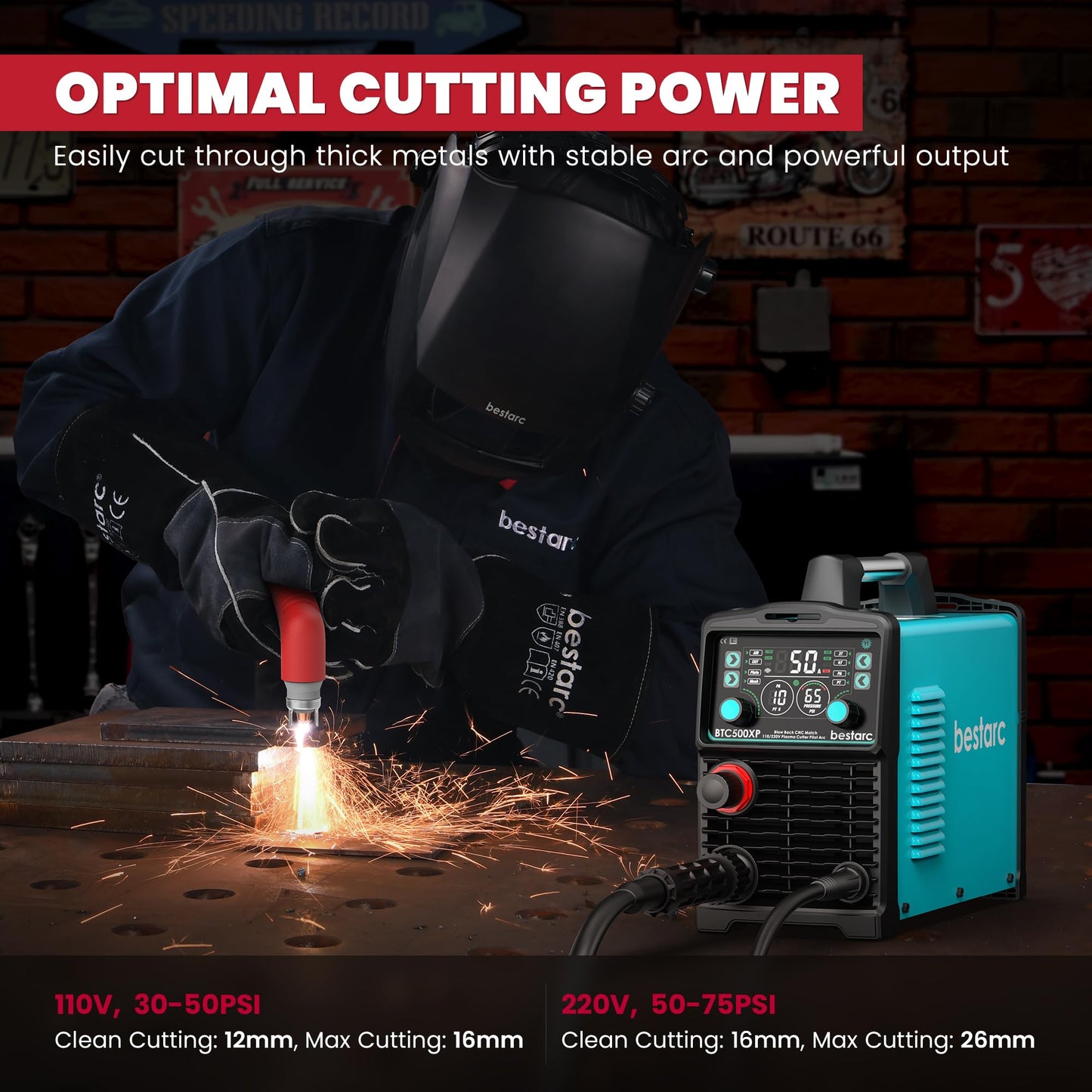 bestarc Plasma Cutter, [Blow Back Pilot Arc][Large LED][Air Sensor] 50A Non-HF CNC bestarc Plasma Cutter Machine 110V/220V Dual Voltage, 5/8" Clean Cut 1" Max Cut, Post Flow, 2T/4T for Beginners DIY