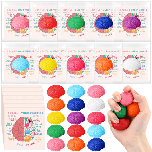 Hollowfly 100 Set Growth Mindset Gift Brain Stress Balls Bulk with Motivational Cards Back to School Stress Balls Gifts Funny Relief Toy for Students Classroom Employee Appreciation for Coworker