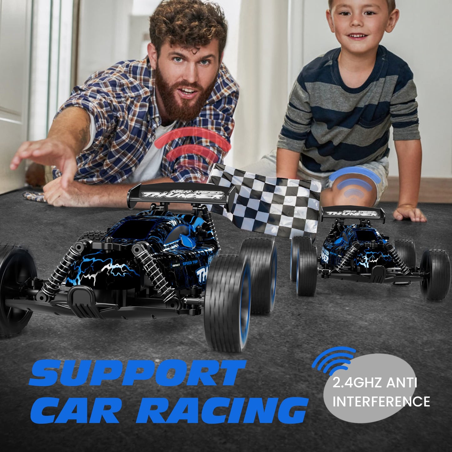 Tecnock RC Cars for Kids, 1:18 Scale 2WD RC Car with LED Lights, 2.4GHz Remote Control Car with USB-C Easy Charging & 50 Mins Playtime, Toys Gifts for Boys & Girls Ages 8-12