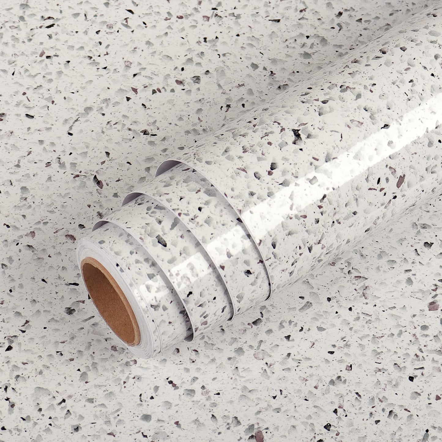 Livelynine 15.8"x394" White Granite Countertop Peel and Stick Wallpaper Terrazzo Contact Paper for Countertops Waterproof Granite Table Top Sticker Cover Kitchen Counter Top Covers Removable Sticky