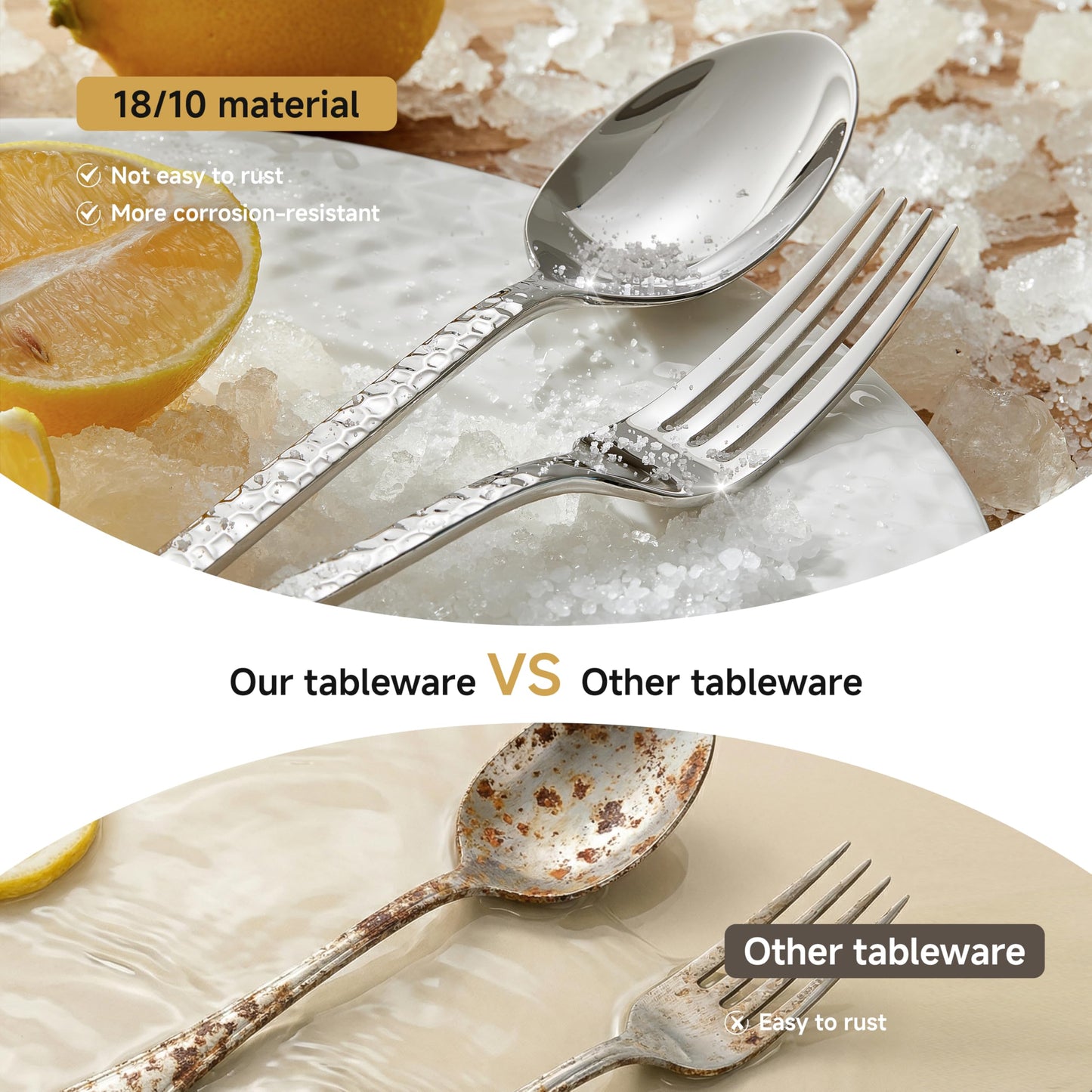 KINGSTONE 8.09-inches Hammered Dinner Spoons Set, 12-Piece 18/10 Stainless Steel Tablespoons, Food Grade Silverware Spoons for Home, Kitchen, Weddings, Parties or Restaurant, Dishwasher Safe