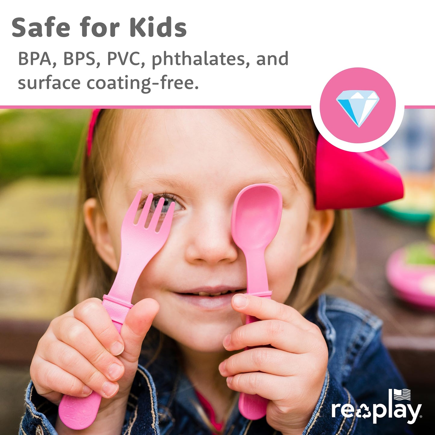 Re-Play Toddler Dinnerware Set - Spill-Proof Sippy Cup, 7" Divided Plate, Fork & Spoon - Durable Recycled Dining Set for Kids - Dishwasher & Microwave Safe - Made in USA - Pink