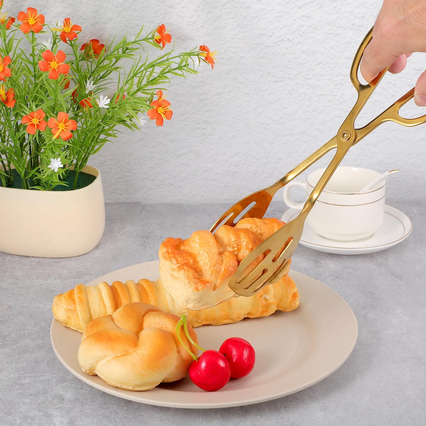 Dimeho 4 Pcs Gold Serving Tongs, Stainless Steel Serves Utensils 10 Inch Mini Salad Plated Buffet Serves Tongs for Wedding Party Kitchen Serving and Cooking