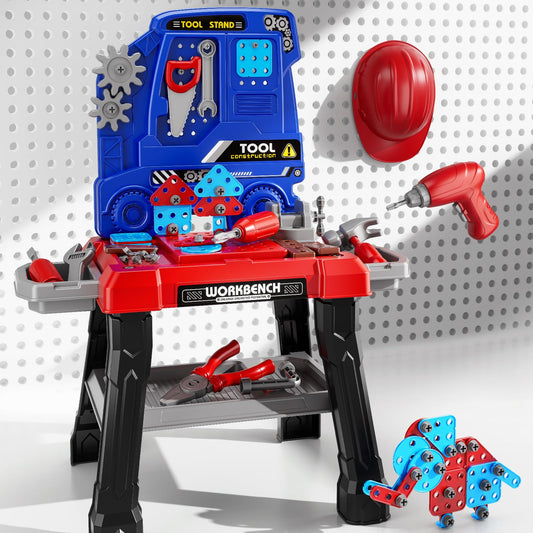 Kids Tool Bench Set, 142Pcs Toddler Tool Toy Playset with Electric Drill & Realistic Tools, STEM Building Pretend Play Construction Toys for Boys, Toddlers Toys Gifts for Ages 3 4 5 6 7 Year Olds