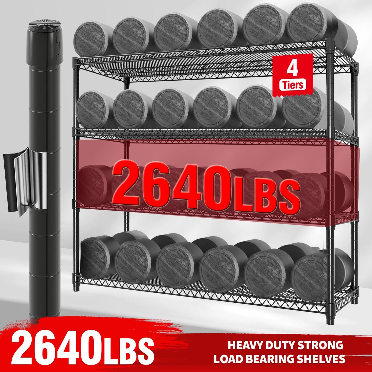 GarveeLife 71" Heavy Duty 4-Tier Storage Shelving Unit, 2640 lbs Capacity with Wheels and Feet, Metal Shelves for Garage, Pantry, Kitchen, or Commercial Use, 71.8" H x 59" W x 17.7" D