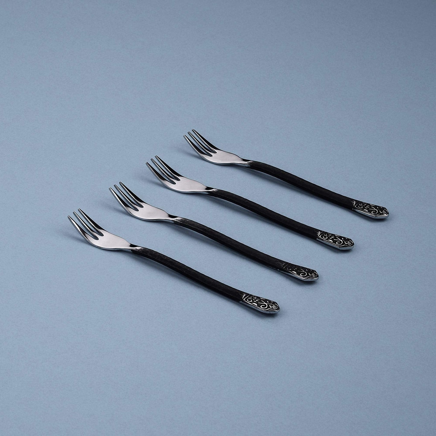 Gourmet Settings 4-Piece Cocktail Matte/Polished Metal Flatware Serving Set, Stainless Steel Silverware, Appetizer/Seafood/Fruit Fork, 5.75 Inch, Dishwasher Safe (34-917)