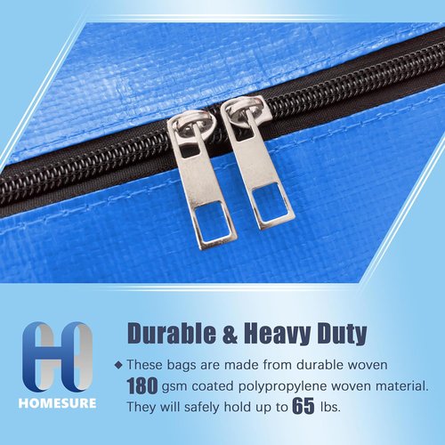 HOMESURE Large Water-Resistant Moving Bags - 8 Pack Heavy Duty Storage Totes with Zippers & Handles | Sky Blue