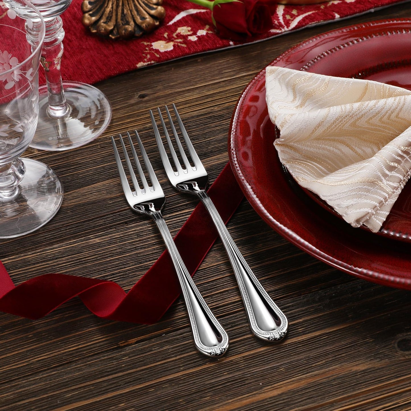 KEAWELL Pearl Edge 4-Piece Premium Fork Set, 18/10 Stainless Steel, Fine Silverware with Mirror Finish, Dishwasher Safe (4, 7.3" Salad Forks)