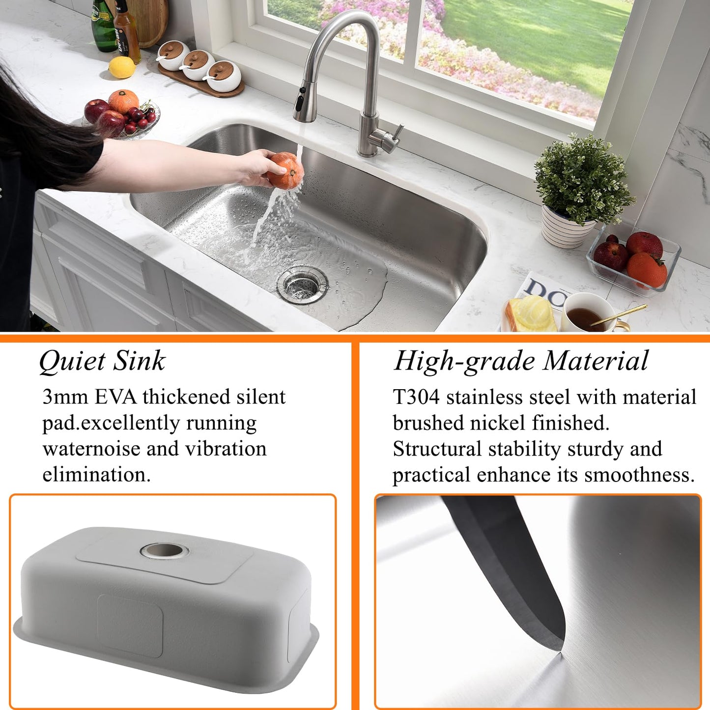 31 Inch Undermount Kitchen Sink Stainless Steel-Bokaiya 31x18 Stainless Steel Kitchen Sink Single Bowl 16 Gauge Large Corner Under Mount Sinks with Dish Grid