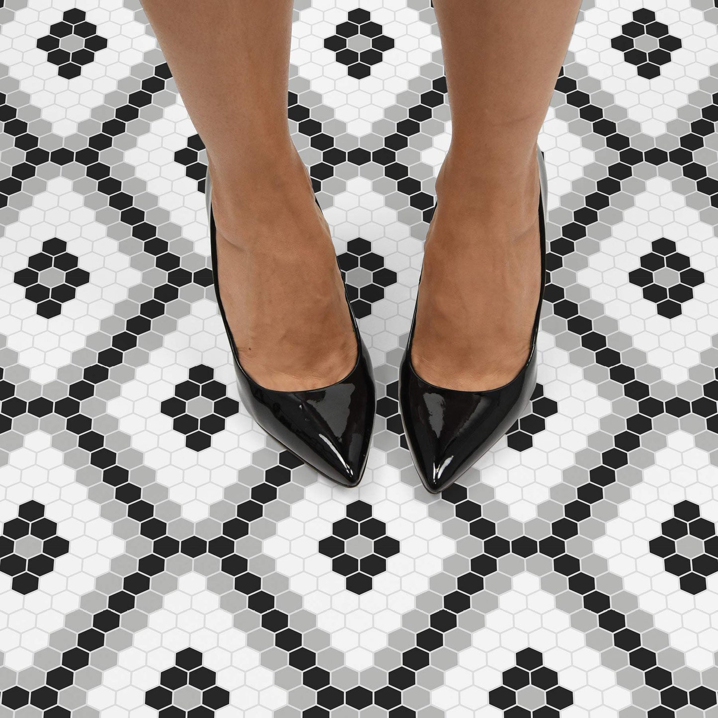 FloorPops Leyton Peel and Stick Floor Tiles, Black, Geometric Vinyl Floor Tiles, Water Resistant, 12 in x 12 in, Pack of 10