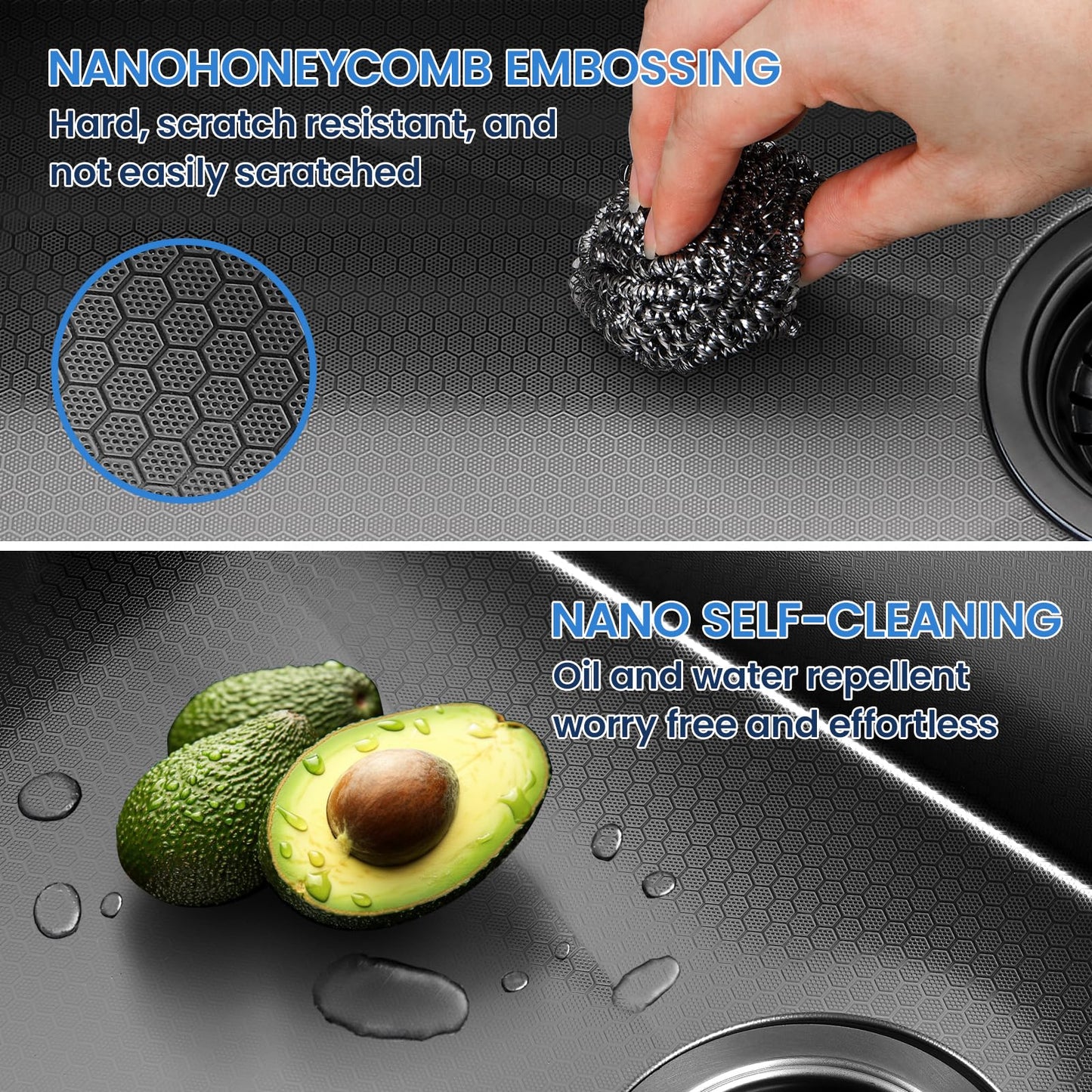 Kunoqi 33x22 Inch Kitchen Sink with Waterfall Faucet Combo, Nano PVD Black 16 Gauge Stainless Steel Workstation, Scratch Resistant Single Bowl Drop-In Sink, Multifunctional Handmade Design
