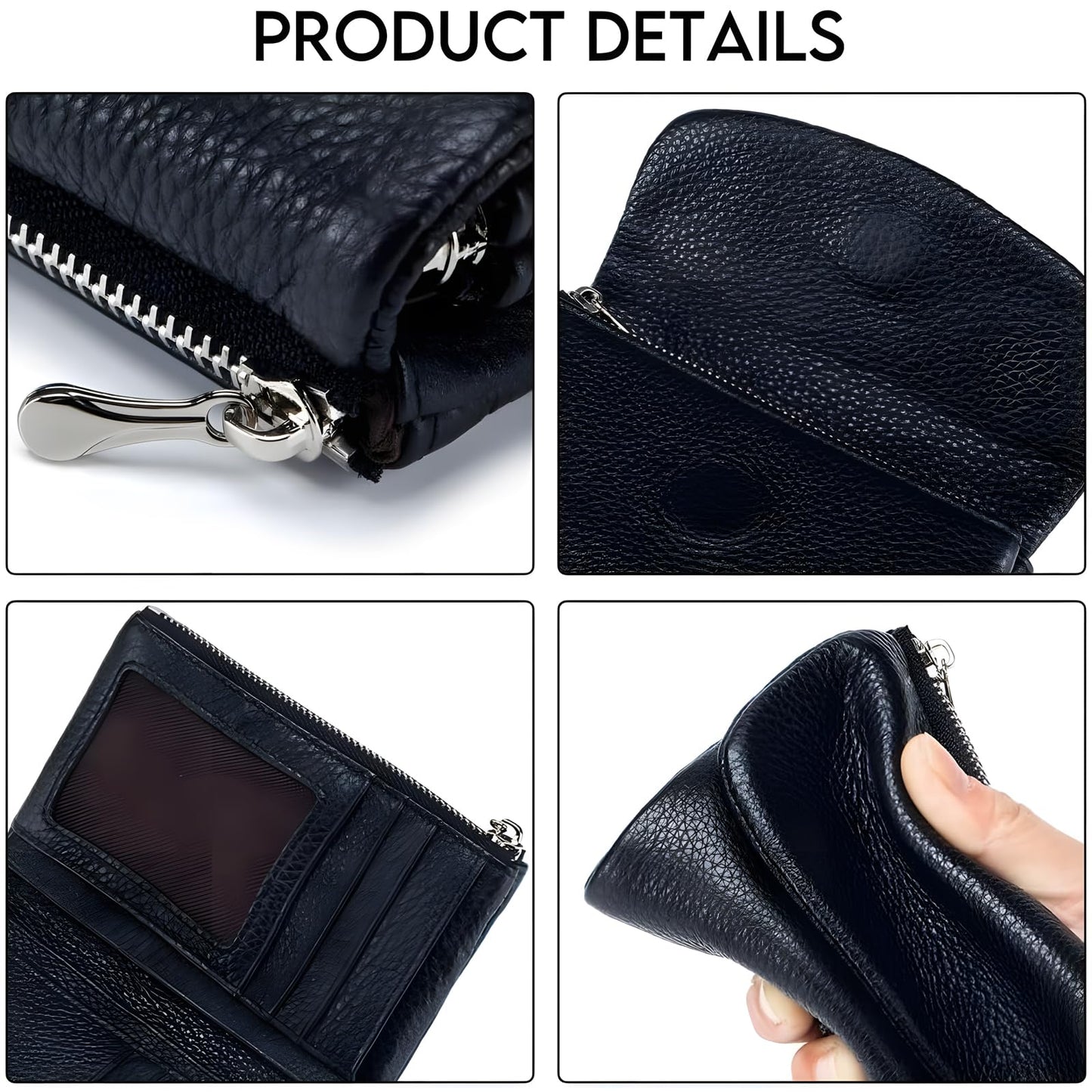 Unisex Pebble Leather Wallet, 5.3In Short Genuine Leather Coin Card Holder, Two zippered pockets, Unisex Clutch Bags, Can Hold Coins, Cards, Id Cards (Red)