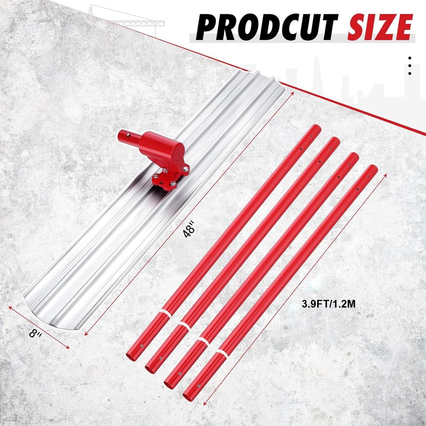 48"x8" Bull Float Kit Magnesium Bull Float for Concrete Finishing Heavy-Duty Cement Smoothing Tool With 4 Float Handle Bracket