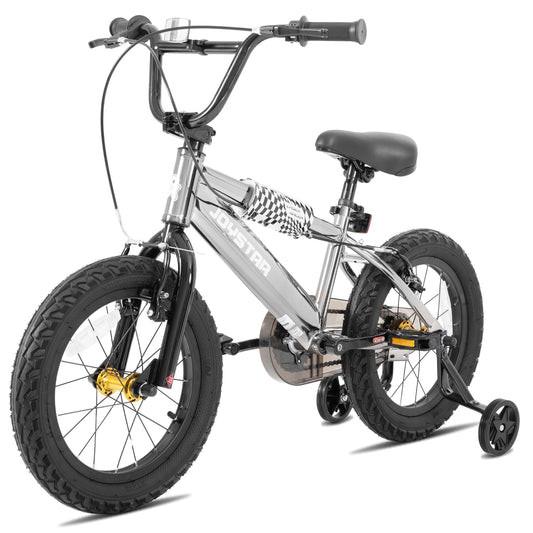 JOYSTAR 16 Inch Kids Bike for 4-7 Years Boys Girls, High-Carbon Steel Frame Toddler Bicycle with Training Wheels and Front/Rear Brakes Silver