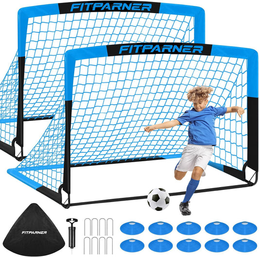 Kids Soccer Goals for Backyard Set - 2 Set of 4X3 ft Soccer Nets for Kids Age 3-14,Portable Pop Up Soccer Training Equipment Kit with Soccer Ball,Cones for Toddler Youth Outdoor