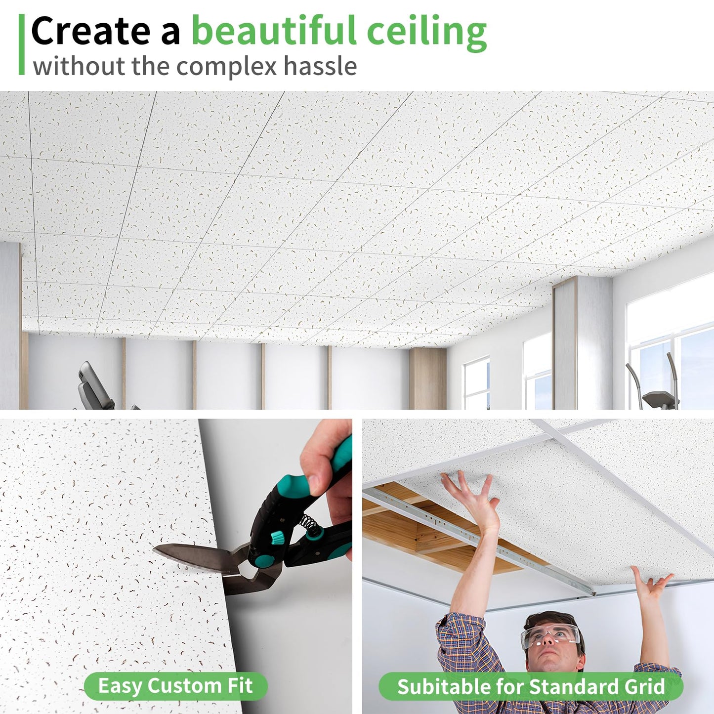 Art3d 24"x48" Stucco Printed Drop Ceiling Tiles, 2x4ft Decorative PVC Ceiling Tiles for Home, Office, Restaurant and Gym, Covering 80 Sq.,ft, 10 Pack, White