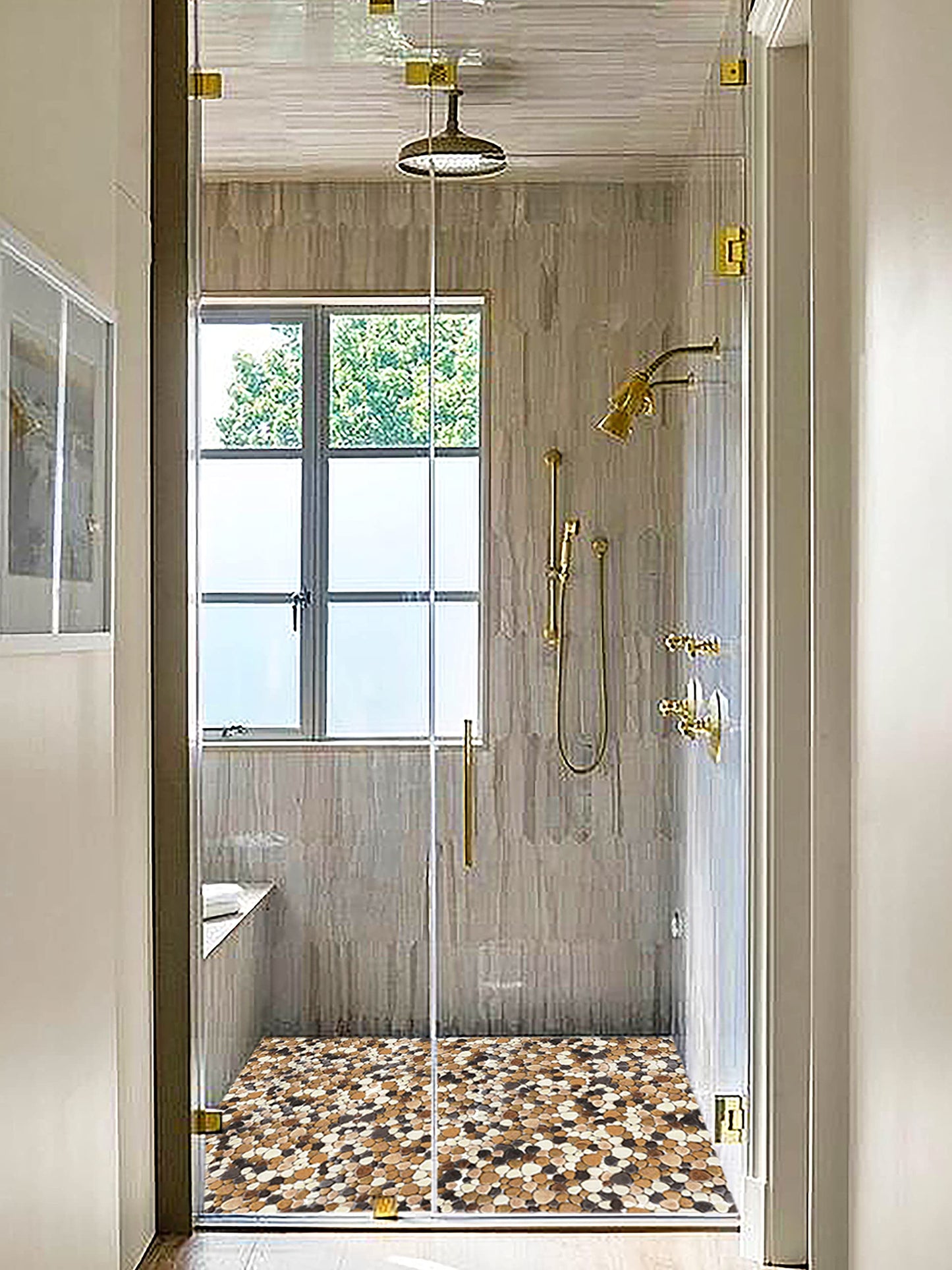 Parrotile Yellowstone Matte Pebbles Mosaic Tile for Shower Floor Bathroom Floor Tiles Non Slip [5 Sheets]