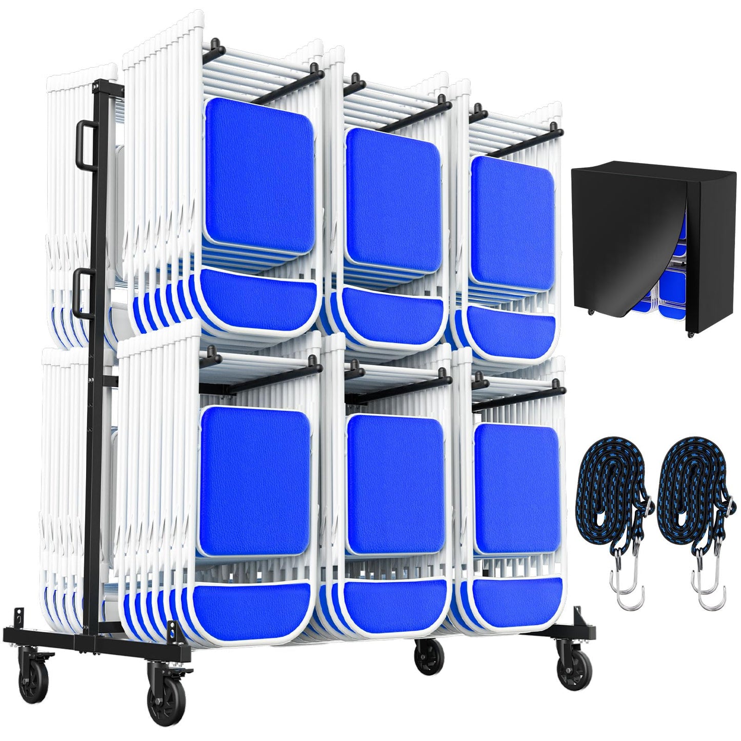 Folding Chair Cart, Holds 84 Folding Chairs or 24 Tables, Heavy-Duty Storage cart, 1000 lbs Weight Capacity, Includes Rain Cover and 360° Rubber Locking Wheels