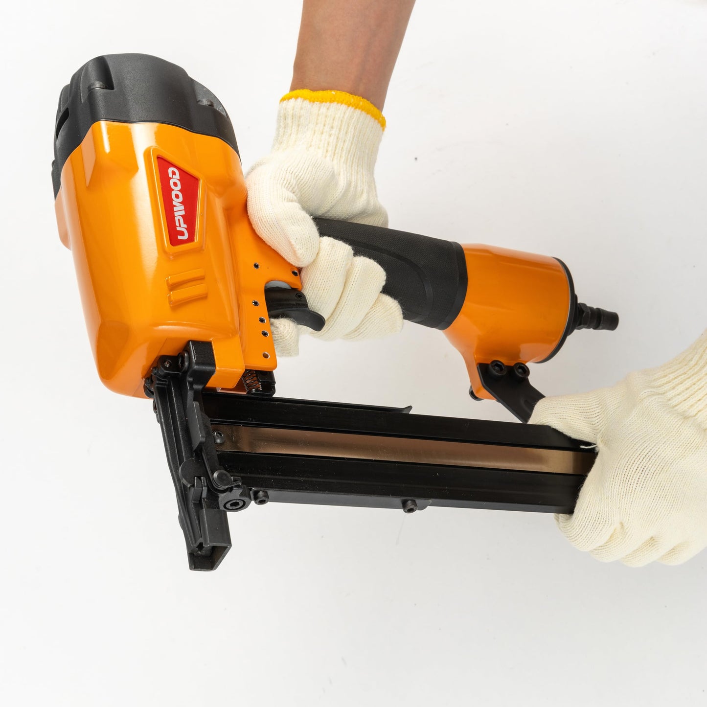 16 Gauge Medium Crown Air Stapler, N851-7/16-inch Pneumatic Staple Gun with Safety Frame, 1-Inch to 2-Inch Length Air Power N Wire Stapler for Furniture Making, Subflooring Packaging, Paneling