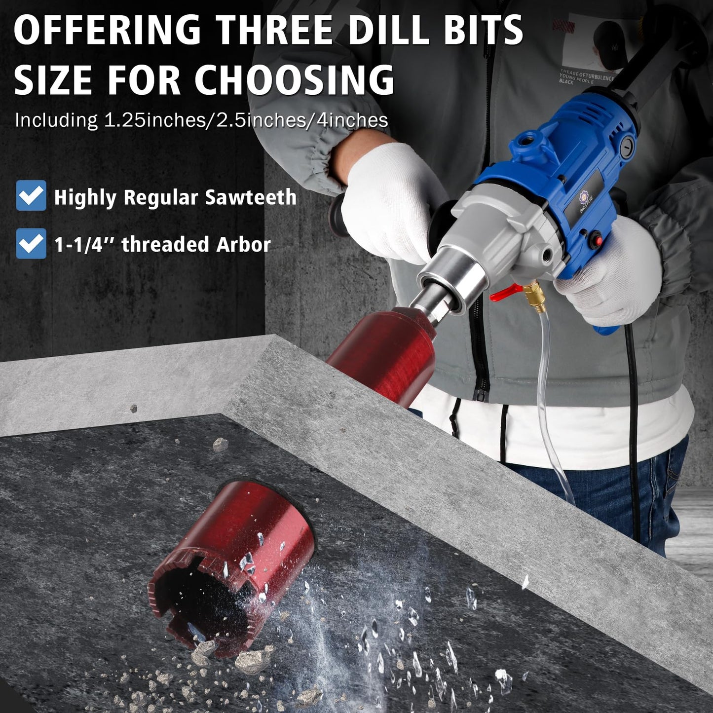 Diamond Core Drilling Machine,concrete core drill,Thread Core Drills Rig with Water Pump Water Pipe equipped,Wet & Dry Core Drill Rig with three industrial-grade drill bits, for Concrete Brick Stone