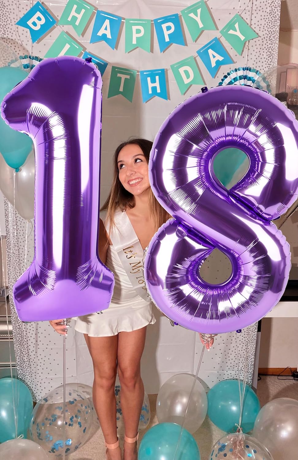 Numbers Balloons | 40 Inch Big Foil Balloons for 10th Birthday - Purple Decor for Men & Women