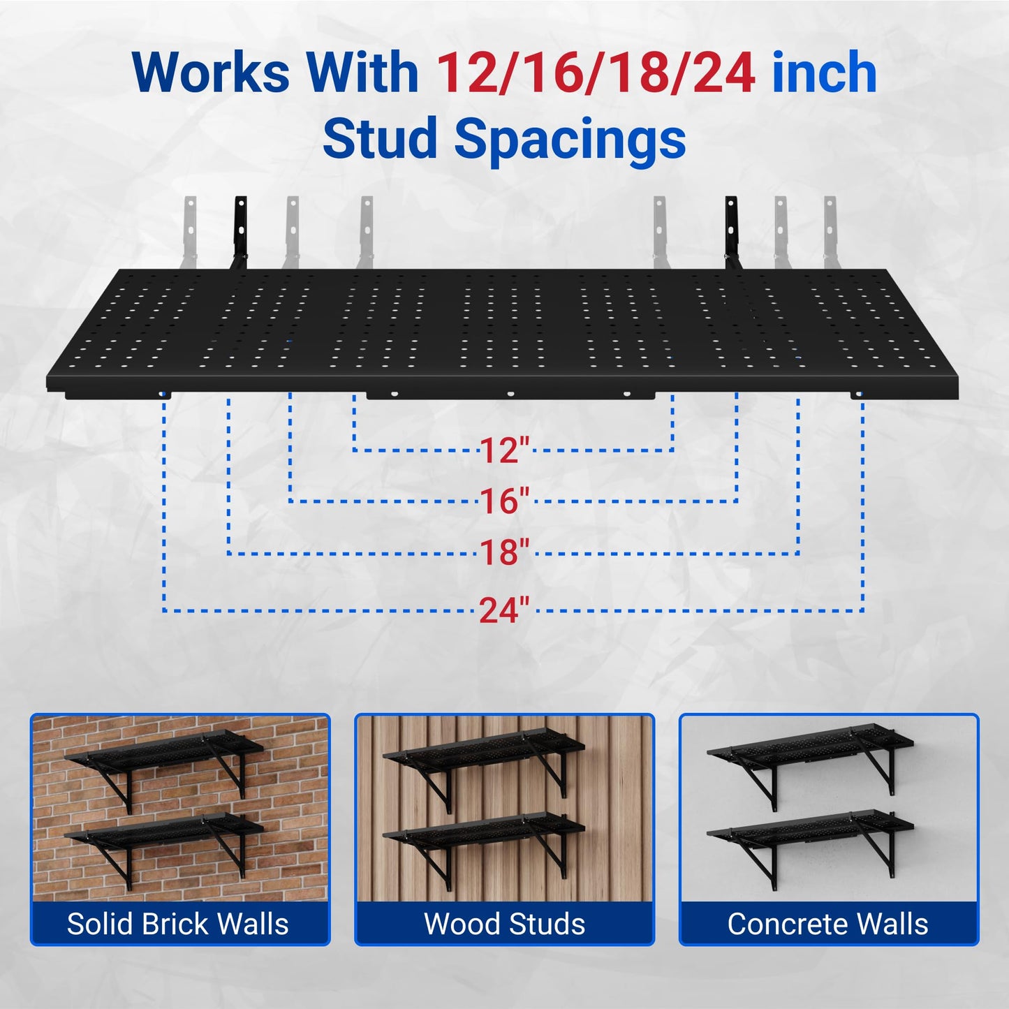 FLEXIMOUNTS 2-Pack 1x6ft Heavy Duty Garage Wall Shelving, Perforated Metal Garage Shelving Wall Mounted, 1400 lbs Capacity, Garage Organization System for Tools, Bins & Space Saving