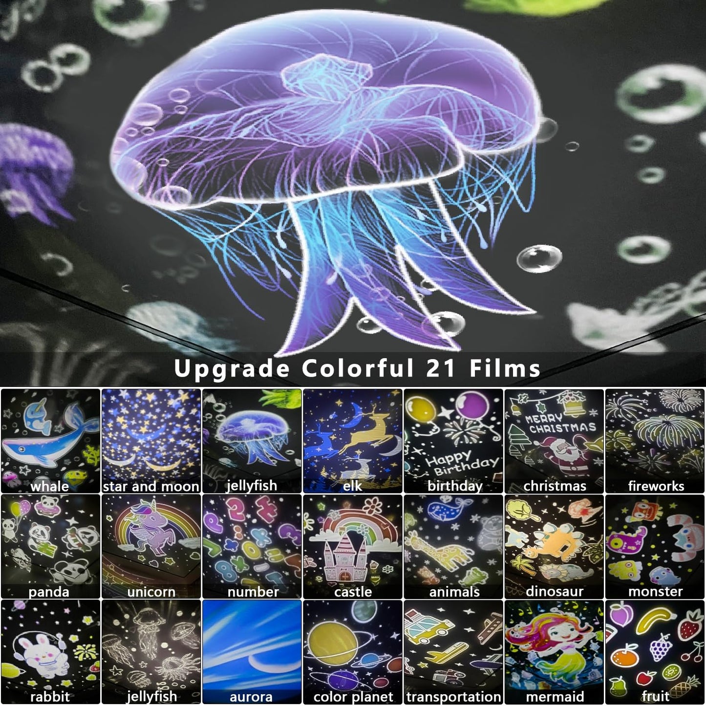 21 Sets of Films, Projector Night Light for Kids Bedroom, Ceiling, Baby Night Light Projector, Star Galaxy Projector for Baby Kids Girls with 360° Rotating, Birthday, Christmas, Nursery, Room Decor