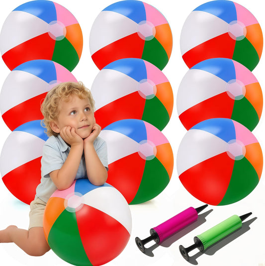 YURTKUMAS 10 Pack 20" Beach Balls - Large Rainbow Beach Ball Inflatable Pool Toys for Party Supplies Decorations, Adults Kids Birthday Luau Summer Beach Water Games Beachball Party Favors