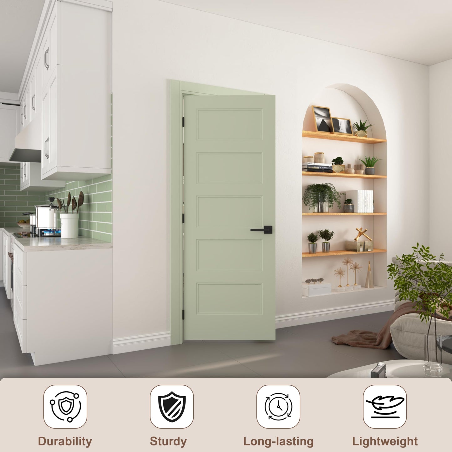 JUBEST 30"x80" Right-Hand Prehung Interior Door with Knock Down Jamb Kit & Matte Black Hinges, 5-Panel White Primed Hollow Core Molded Door Slab with Bore & Hinge Cutout, Durable & Sturdy, No Handle