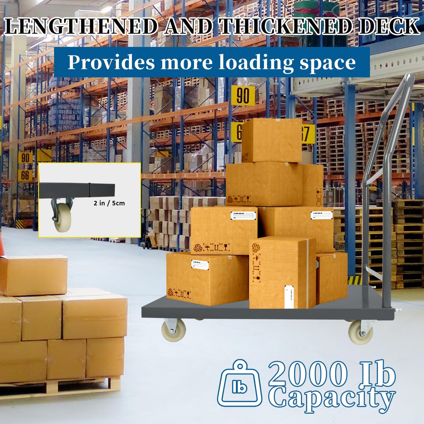 Heavy Duty Platform Truck Moving Flatbed Cart, Steel Flatbed Cart for Luggage Moving, Shopping, 48"x30"Push Dolly, 2000 LBS Dolly Cart Flatform with Wheels and Handle (48"x30")