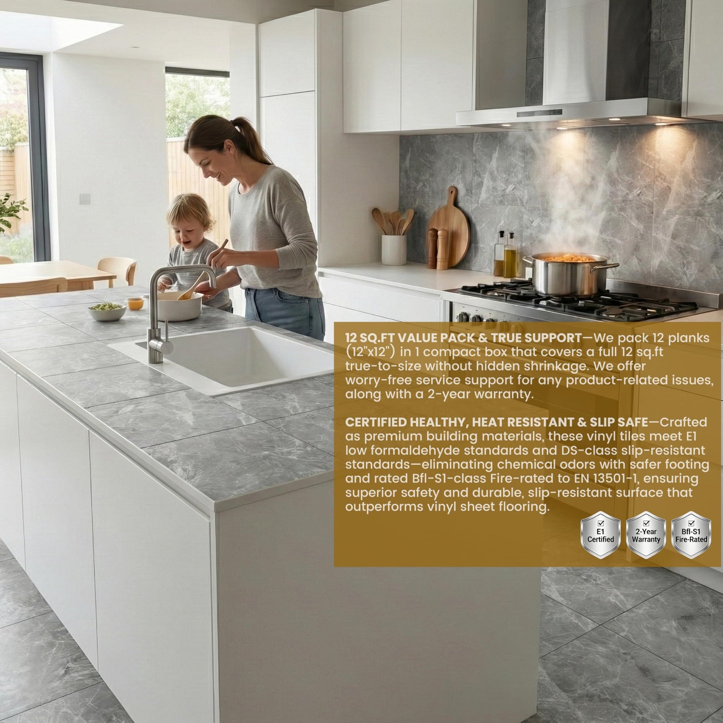 VIVIDCOZYTILE 12 Sq.Ft Peel and Stick Floor Tile, Athens Grey Matte Marble Vinyl Flooring for Bathroom, Kitchen and RV. Waterproof Rigid Core Backsplash, Rental Friendly 12 Sheets (12"x12")